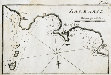 Χάρτης του τμήματος του κόλπου της Χαμμαμέτ, κοντά στο Μοναστίρ, στην Τυνησία.