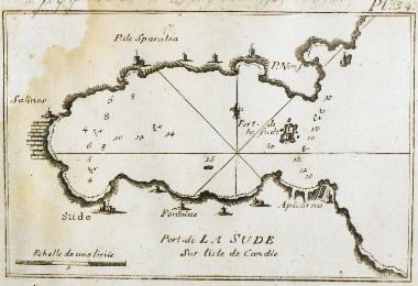 Χάρτης του όρμου και του λιμανιού της Σούδας, στην Κρήτη.
