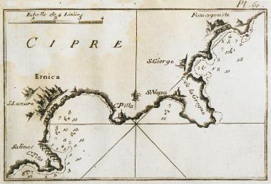 Χάρτης του κόλπου και του λιμανιού της Λάρνακας, καθώς και τμήμα του κόλπου της Αμμοχώστου.