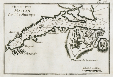 Χάρτης του λιμανιού της πόλης Μαόν στη Μενόρκα της Ισπανίας.