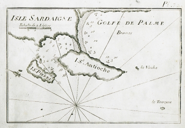 Χάρτης των λιμανιών γύρω από το βόρειο τμήμα του νησιού Σαντ' Αντίοκο στην Σαρδηνία.