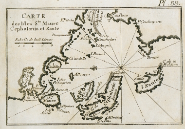 Χάρτης της Κεφαλονιάς, της Ζακύνθου και της Λευκάδας.