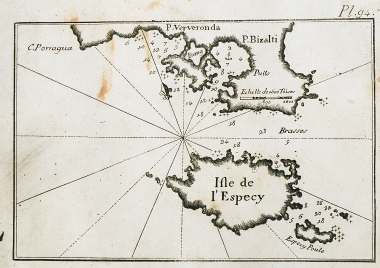 Χάρτης των Σπετσών, καθώς και των λιμανιών του Πόρτο Χέλι και της Βερβερόντας, στην Πελοπόννησο.
