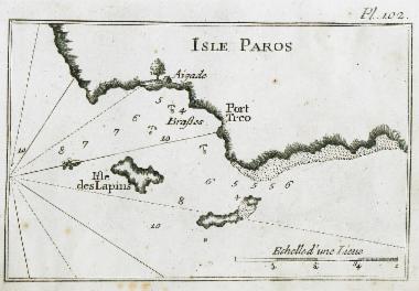 Χάρτης του λιμανιού και της γύρω ακτογραμμής στην περιοχή Δρυός της Πάρου.