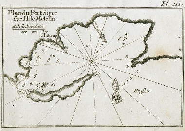 Χάρτης του λιμανιού του Σιγρίου στη Λέσβο.