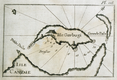 Χάρτης της νήσου Γραμβούσας στην Κρήτη.