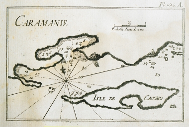 Χάρτης του λιμανιού του Καλεουτσαγίζ και της νήσου Κακαβά.