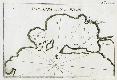 Χάρτης λιμανιού κοντά στο Φύσκο, το σημερινό Μαρμαρίτσι ή Μαρμαρίς, στην Τουρκία.