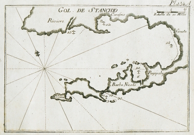 Χάρτης των παραλίων γύρω από την Αλικαρνασσό, το σημερινό Μπόντρουμ, στον κόλπο της Κω.