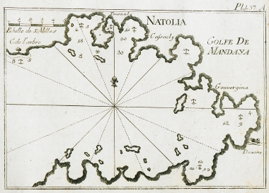 Χάρτης κόλπου μεταξύ Ακμπίκ και Γκιουλλιούκ στην Τουρκία.