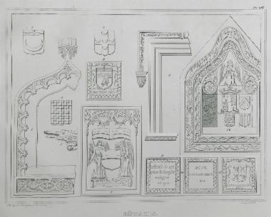 Από τον λόφο του Αγίου Στεφάνου (Μοντε Σμιθ): θυρεοί των Πιερ Ντ' Ομπυσόν και Εμερί Ντ' Αμπουάζ, ανάγλυφα διακοσμητικά στοιχεία από κτήρια, επιγραφές και υδρορρόη στη μορφή του δράκου.