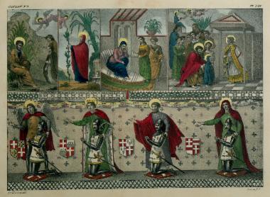 Τοιχογραφίες από την εκκλησία του Αγίου Γεωργίου του Χωστού στη Φιλέρημο της Ρόδου. Σκηνές από τη ζωή της Παρθένου Μαρίας. Ιωαννίτες ιππότες με τους προστάτες αγίους τους.