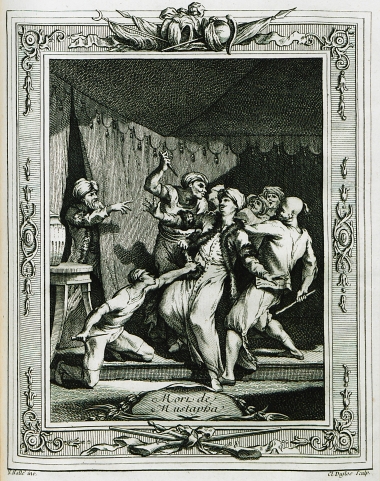 Ο πρίγκηπας Μουσταφά δολοφονείται στη σκηνή εκστρατείας του πατέρα του, Σουλεϊμάν Α΄, ο οποίος εμφανίζεται στα αριστερά της σκηνής να εμψυχώνει τους εκτελεστές.