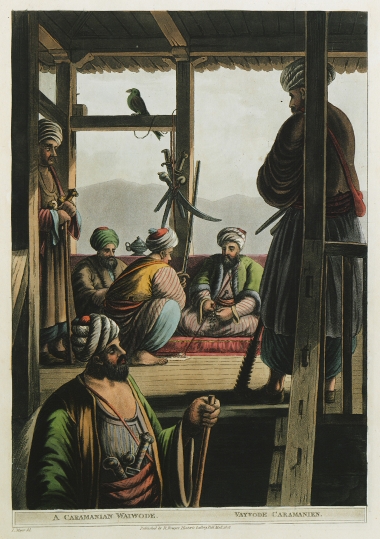 Σκηνή από τη συνάντηση του Βοεβόδα της Καραμανίας με άλλους Οθωμανούς αξιωματούχους στο σπίτι του.