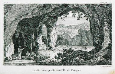 Άποψη της εισόδου σπηλαίου στα Κύθηρα, πιθανότατα του σπηλαίου Χουστή, κοντά στο Διακόφτι.