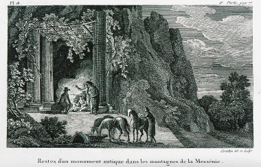 Ευρωπαίοι ταξιδιώτες ξαποσταίνουν στα ερείπια αρχαίου κτίσματος, κάπου στη Μεσσηνία.