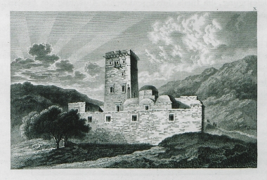 Η μονή της Αγίας Μαρίνας γύρω από τον αρχαίο πύργο, κοντά στην Ιουλίδα στην Κέα.