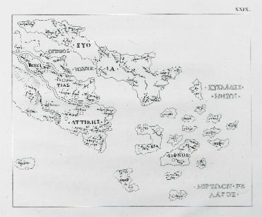 Χάρτης της Αττικής, της Εύβοιας και των Κυκλάδων.