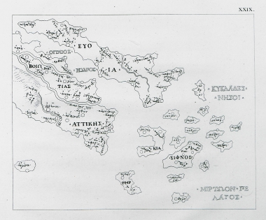 Χάρτης της Αττικής, της Εύβοιας και των Κυκλάδων.