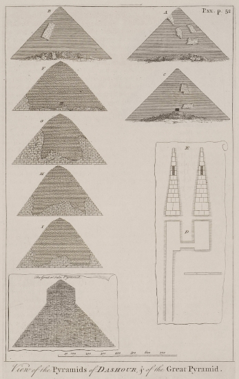 Όψεις και τομές των πυραμίδων του Νταχσούρ.