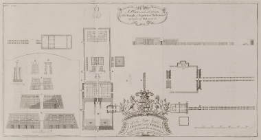 Κάτοψη και τομή του λατρευτικού χώρου του Άμμωνα Ρα στο Καρνάκ της Αιγύπτου (αρχαίες Θήβες). Όψεις πυλώνων του ιδίου χώρου.