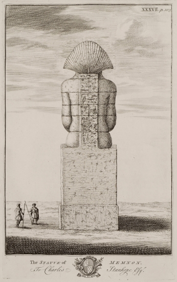 Οπίσθια όψη ενός από τα κολοσσιαία αγάλματα του Αμένωφι Γ΄ (Κολοσσοί του Μέμνονα) στις Θήβες της Αιγύπτου.