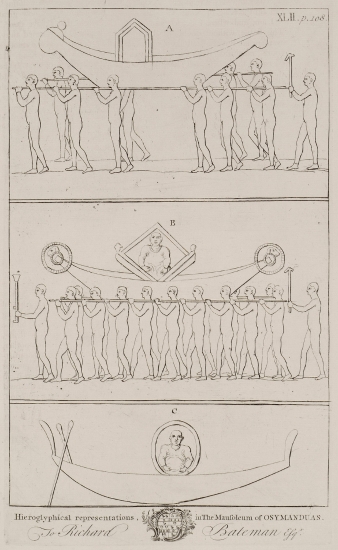 Παραστάσεις με νεκρική πομπή από το Ραμσείον (μνημειακό ναό του Φαραώ Ραμσή Β΄) στις Θήβες της Αιγύπτου.