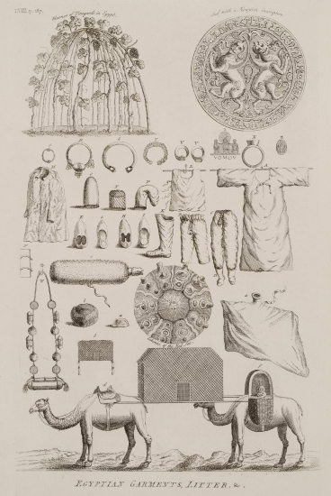 Αιγυπτιακά ενδύματα, υποδήματα και κοσμήματα. Αναρριχώμενη κληματαριά. Σφραγίδα με αιγυπτιακή επιγραφή. Aντικείμενα καθημερινής χρήσης και άλλα. Φορείο (παλανκίνο) που μεταφέρεται από καμήλες. Αχινός της Ερυθράς Θάλασσας.