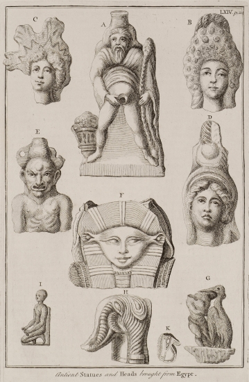Αγαλματίδια, πιθανώς οικιακών θεοτήτων (Λαρήτων) τα οποία ο Ρίτσαρντ Πόκοκ αγόρασε στην πόλη Κίφτ (αρχαία Κόπτο).