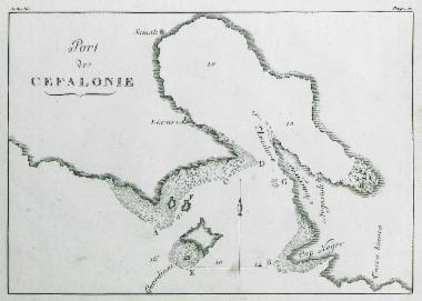 Χάρτης των λιμανιών του Ληξουρίου και του Αργοστολίου στην Κεφαλονιά.