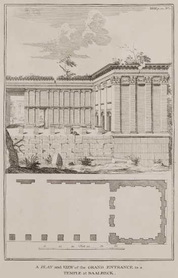 Άποψη και κάτοψη εισόδου σε ναό στο συγκρότημα του Μπάαλμπεκ.