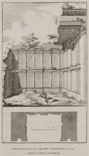 Άποψη και κάτοψη κτίσματος από το συγκρότημα των ναών του Μπάαλμπεκ - Ηλιούπολις.