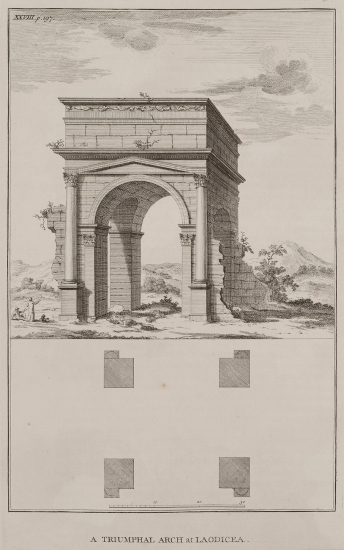 Άποψη και κάτοψη του τετράπυλου του Σεπτίμιου Σεβήρου στη Λαοδίκεια (Λατάκεια) της Συρίας.