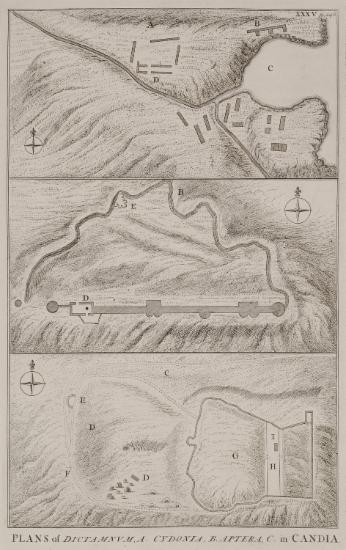 Χάρτης των αρχαιολογικών χώρων στα Δίκτυννα, τα Άπτερα και την Κυδωνία, τα σημερινά Χανιά.