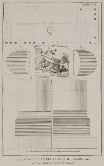 Κάτοψη του ναού της Ήρας στη Σάμο. Όψεις και τομές των κιόνων.