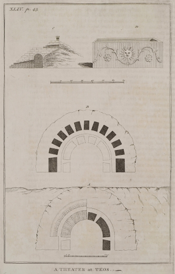 Κάτοψεις και σχέδια του αρχαίου θεάτρου της Τέω.