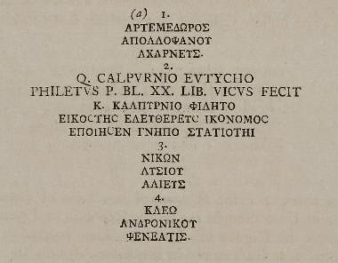 Αφιερωματικές επιγραφές από το Θέατρο του Διονύσου στους πρόποδες της Ακρόπολης.