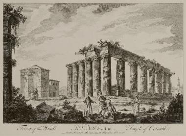 Σύνθεση: Το Ωρολόγιο του Κυρρήστου (Πύργος των Αέρηδων) μαζί με τον Ναό του Απόλλωνα στην Αρχαία Κόρινθο.
