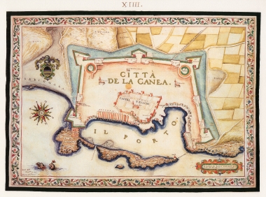 Χάρτης και άποψη της πόλης των Χανίων.