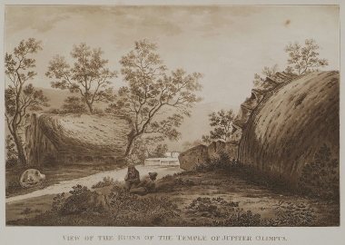 Άποψη των ερειπίων του Ναού του Ολυμπίου Διός ή Ολύμπιον στον Ακράγαντα της Σικελίας.