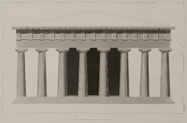 Αναπαράσταση της πρόσοψης του Ναού G, πιθανότατα αφιερωμένου στον Δία, στο Σελινούντα της Σικελίας.