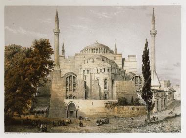 Άποψη της Αγίας Σοφίας στην Κωνσταντινούπολη από τα ανατολικά. Στα δεξιά διακρίνεται ο δρόμος που περνούσε μπροστά από την Υψηλή Πύλη.