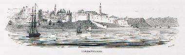 Άποψη περιοχής στην ανατολική ακτή των Δαρδανελίων. Στο βάθος διακρίνεται το Κάστρο Σουλτανιγίε.