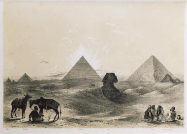 Άποψη των Πυραμίδων του Χέoπα και του Χεφρήνου με τη Σφίγγα.