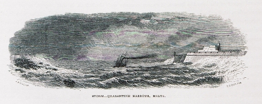 Άποψη του σταθμού καραντίνας (lazaretto) στο νησί Μανοέλ στο λιμάνι του Γκζίρα, κοντά στη Βαλέτα. Επιστρέφοντας από το ταξίδι του στην ανατολική Μεσόγειο ο συγγραφέας έμεινε εδώ για πέντε ημέρες.