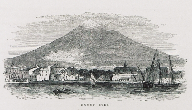 Άποψη της Μεσσήνης, σήμερα Μεσσίνα, στη Σικελία. Στο βάθος διακρίνεται η Αίτνα.