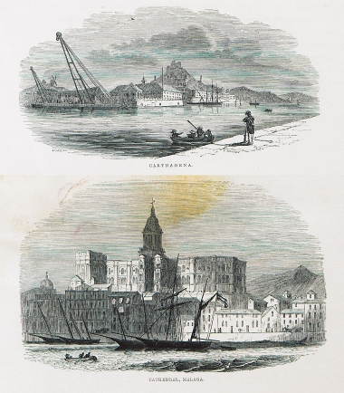 Εικ. 1. Άποψη του λιμανιού της Καρθαγένης στην Ισπανία. Εικ. 2. Άποψη του Καθεδρικού ναού της Μάλαγας.