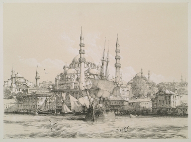 Άποψη του Εμίνενου. Στο πρώτο επίπεδο διακρίνεται το Τέμενος της Βαλιντέ Σουλτάν ή Γενί τζαμί. Στα αριστερά η Αγία Σοφία και στα δεξιά το Τέμενος του Σουλτάνου Σουλεϊμάν Α΄.