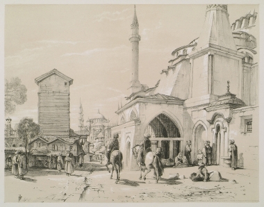 Άποψη του βορειοανατολικού τμήματος της Αγίας Σοφίας. Στο βάθος διακρίνεται το τέμενος του Σουλτάνου Αχμέτ Α΄.