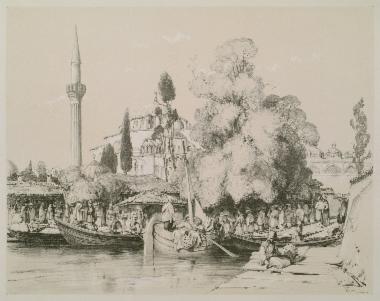 Άποψη της αποβάθρας του Τοπχανέ. Στα δεξιά διακρίνεται το οθωμανικό Αυτοκρατορικό Χυτήριο Όπλων, ενώ προς τα αριστερά το τέμενος του Κιλίτς Αλί Πασά.